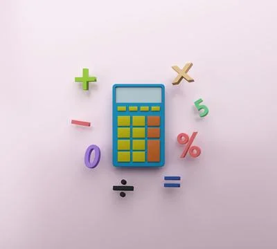 Minimal calculator with math function symbols 3D render illustration Stock Illustration