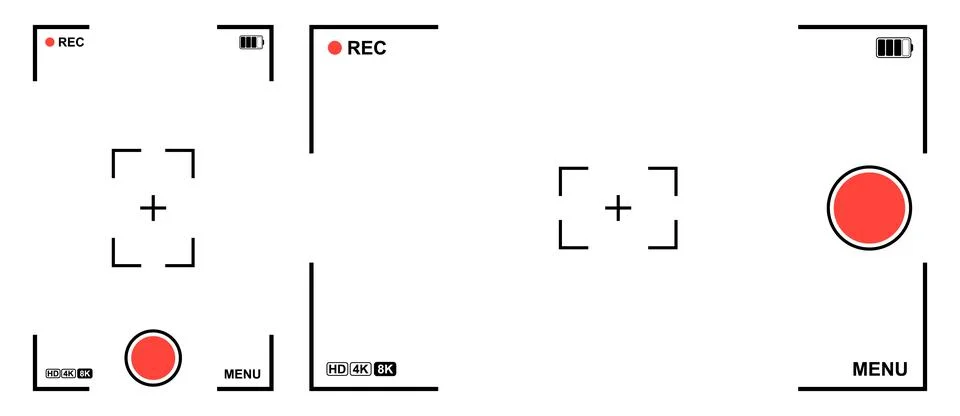 Minimal camera recording interface overlay featuring viewfinder frames, REC i Stock Illustration