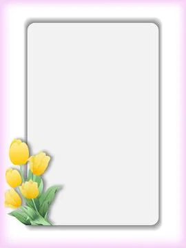 Minimal card template with rounded rectangle frame and yellow tulips. Illustrazione stock