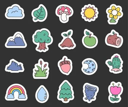 Minimal cartoon outline nature elements 스톡 일러스트