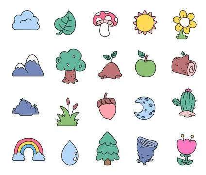Minimal cartoon outline nature elements 스톡 일러스트