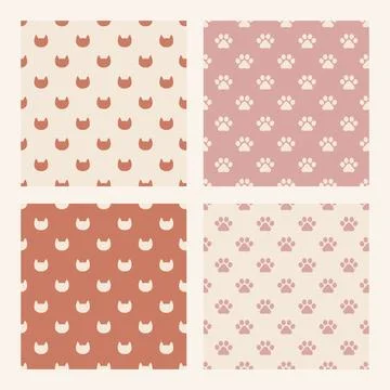 Minimal cats seamless pattern set neutral terracotta pink rose repeat background Stock Illustration