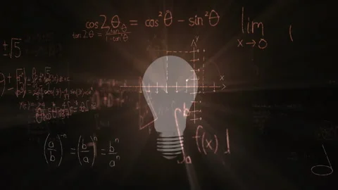 Minimal chalkboard marking appearing causing formulas bulb flickering glowing Stock Footage 311900684