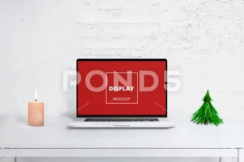 Minimal Christmas laptop mockup PSD Template