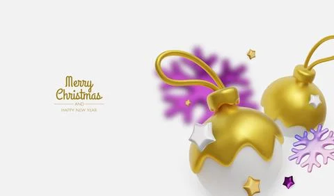Minimal Christmas layout featuring gold ornaments, stars and snowflakes, ideal Stock Illustration