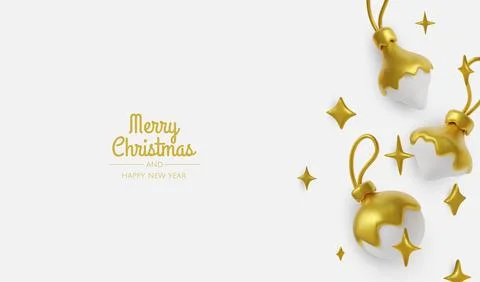 Minimal Christmas layout featuring gold ornaments, stars and snowflakes, ideal Stock Illustration