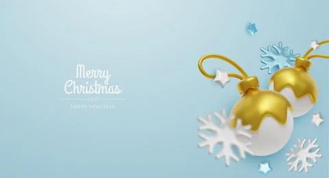Minimal Christmas layout featuring gold ornaments, stars and snowflakes, ideal Stock Illustration