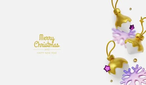 Minimal Christmas layout featuring gold ornaments, stars and snowflakes, ideal Stock Illustration