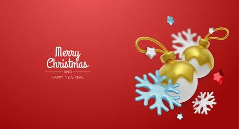 Minimal Christmas layout featuring gold ornaments, stars and snowflakes, ideal Stock Illustration