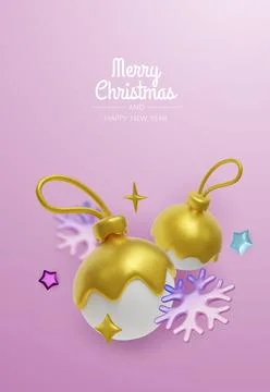 Minimal Christmas layout featuring gold ornaments, stars and snowflakes, ideal Stock Illustration