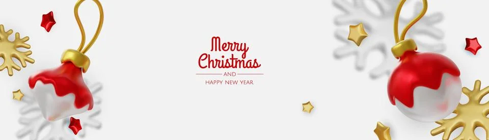 Minimal Christmas layout featuring gold ornaments, stars and snowflakes, ideal Stock Illustration