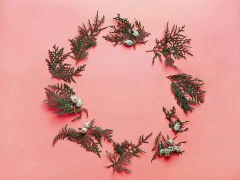 Minimal Christmas pattern with copy space Minimal Christmas circle shaped ... Stock Photos