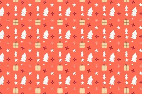 Minimal Christmas pattern vector with pine tree and gift icons. Seamless Xmas Stock Illustration