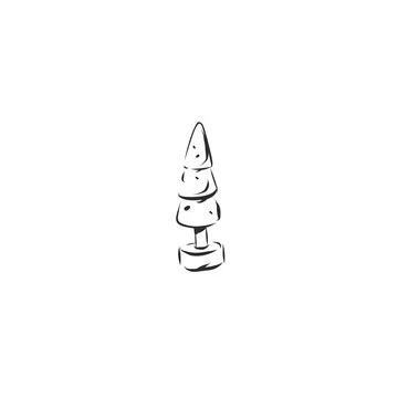 Minimal Christmas Tree, Hand Drawn Scandinavian Holiday Fir Tree, Simple Nordic Stock Illustration