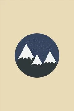 Minimal Circle Winter Mountain Poster Stock Illustration