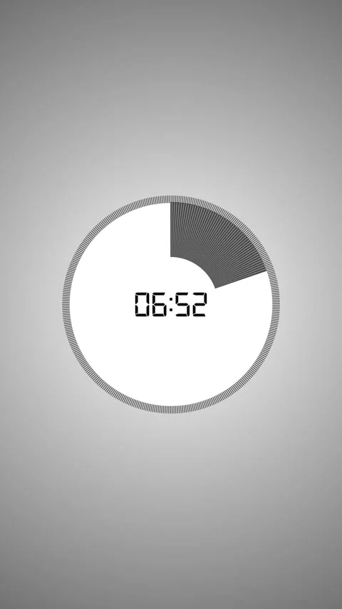 Minimal circular countdown timer clean gray interface, segmented progress dial, Stock Footage 340564107