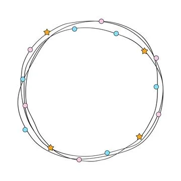 Minimal Circular Frame with Black Lines and Colorful Pink Blue Dots Stock Illustration