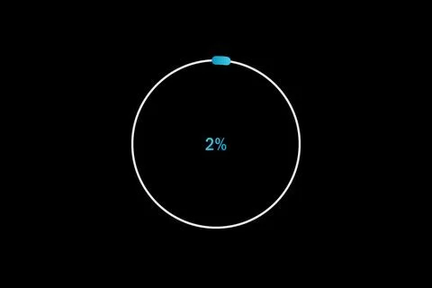 Minimal Circular Loading Progress Indicator Showing 2 Percent on Black Back.. Stock Illustration