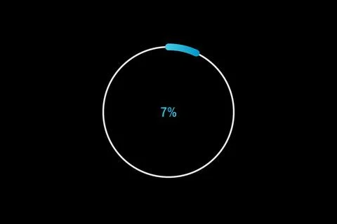 Minimal Circular Loading Progress Indicator Showing 7 Percent on Black Back.. Stockillustratie
