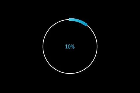 Minimal Circular Loading Progress Indicator Showing 10 Percent on Black Bac.. Illustrazione stock