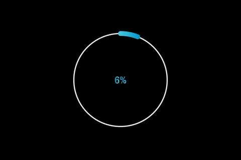 Minimal Circular Loading Progress Indicator Showing 6 Percent on Black Back.. Illustrazione stock