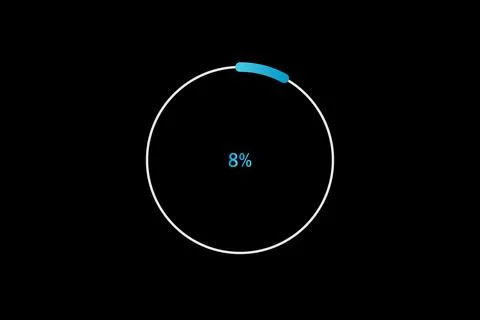 Minimal Circular Loading Progress Indicator Showing 8 Percent on Black Back.. 스톡 일러스트