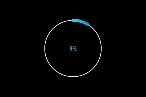 Minimal Circular Loading Progress Indicator Showing 9 Percent on Black Back.. Ilustración de archivo