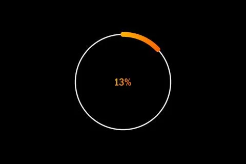 Minimal Circular Loading Progress Indicator Showing 13 Percent with Orange .. Illustrazione stock