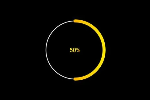 Minimal Circular Loading Progress Indicator Showing 50 Percent with Yellow .. Illustrazione stock