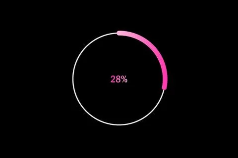 Minimal Circular Loading Progress Indicator Showing 28 Percent with Pink Ac.. Illustrazione stock