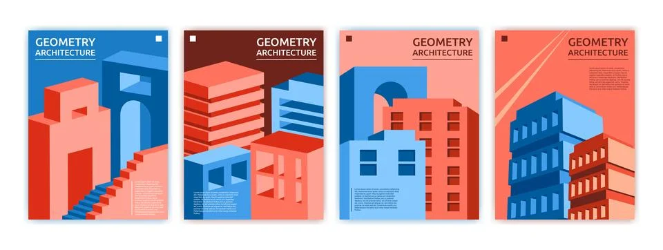 Minimal city architecture. Cube perspective minimalistic style posters. Hou.. 스톡 일러스트