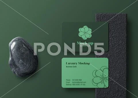 Minimal clean rounded business card on gray marble psd mockup PSD-Vorlage