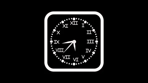Minimal clock icon with roman numerals and rounded square frame animation Stock Footage 337181280