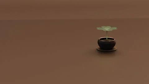 Minimal clover plant in dark ceramic pot on warm brown background Stock Illustration