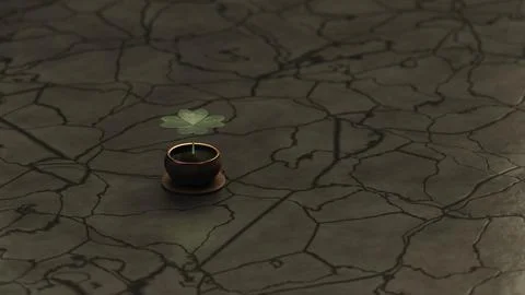 Minimal Clover in Pot on Cracked Stone Surface Stock Illustration