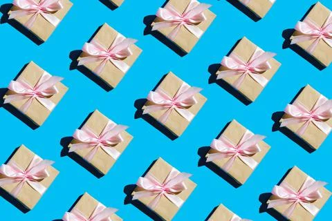 Minimal composition background of Christmas gift box. Pattern gift box with p Stock Photos