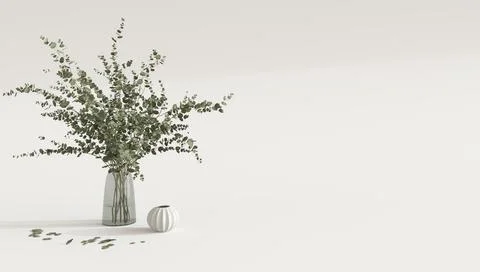 Minimal composition with plant closeup on background. Mockup scene with empty Illustration