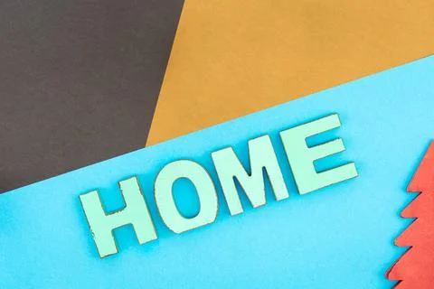 Minimal composition with word home flat lay. Stock Photos