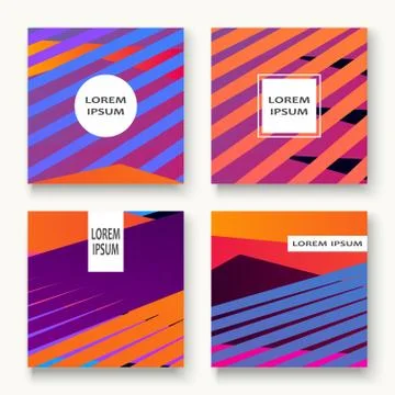 Minimal cover set design vector illustration. Neon halftone pink blue gradien Stock Illustration