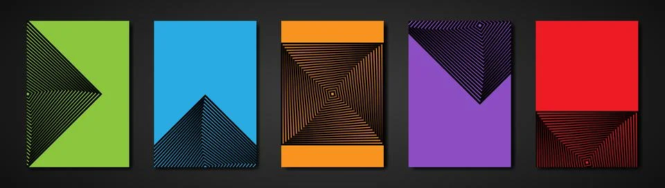 Minimal covers set. Future geometric design. Op Art squares in colorful lines Stock Illustration