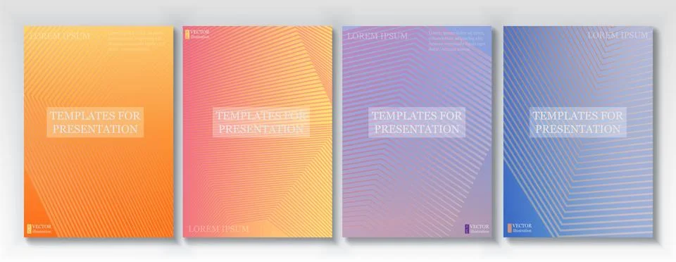 Minimal covers vector design. Geometric halftone gradients. Title page layouts Stock Illustration