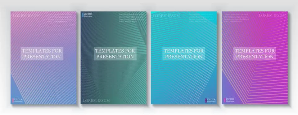 Minimal covers vector design. Geometric halftone gradients. Title page layouts Stock Illustration
