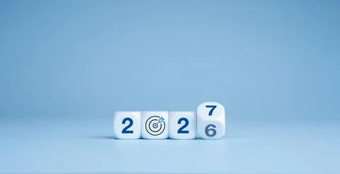 Minimal creative concept image showing transition from 2026 to 2027 using w.. Stock Photos