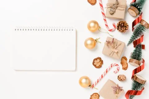 Minimal creative flat lay of winter christmas traditional composition and n.. Stock Photos
