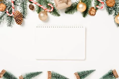 Minimal creative flat lay of winter christmas traditional composition and n.. Stock Photos