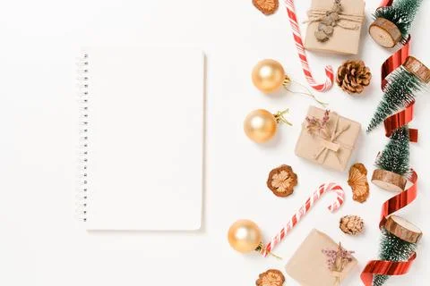 Minimal creative flat lay of winter christmas traditional composition and n.. Stock Photos