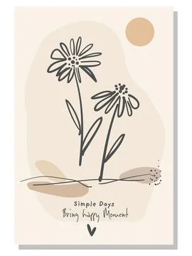 Minimal creative flower postcard set hand drawn botanical wall art collectio Stock Illustration