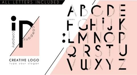 Minimal creative logo initial monogram letter design template in plack pink Stock Illustration