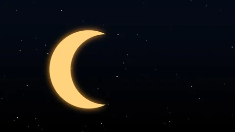 Minimal Crescent Moon Motion Graphic on Dark Starry Night Background Stock Footage 341483142