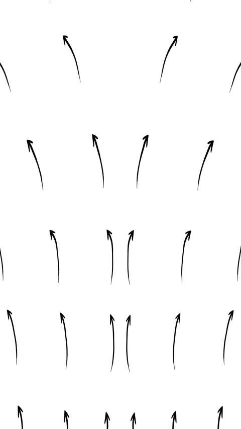 Minimal curved arrow motion black upward signs on white space, repeated graphic Stock Footage 340472538